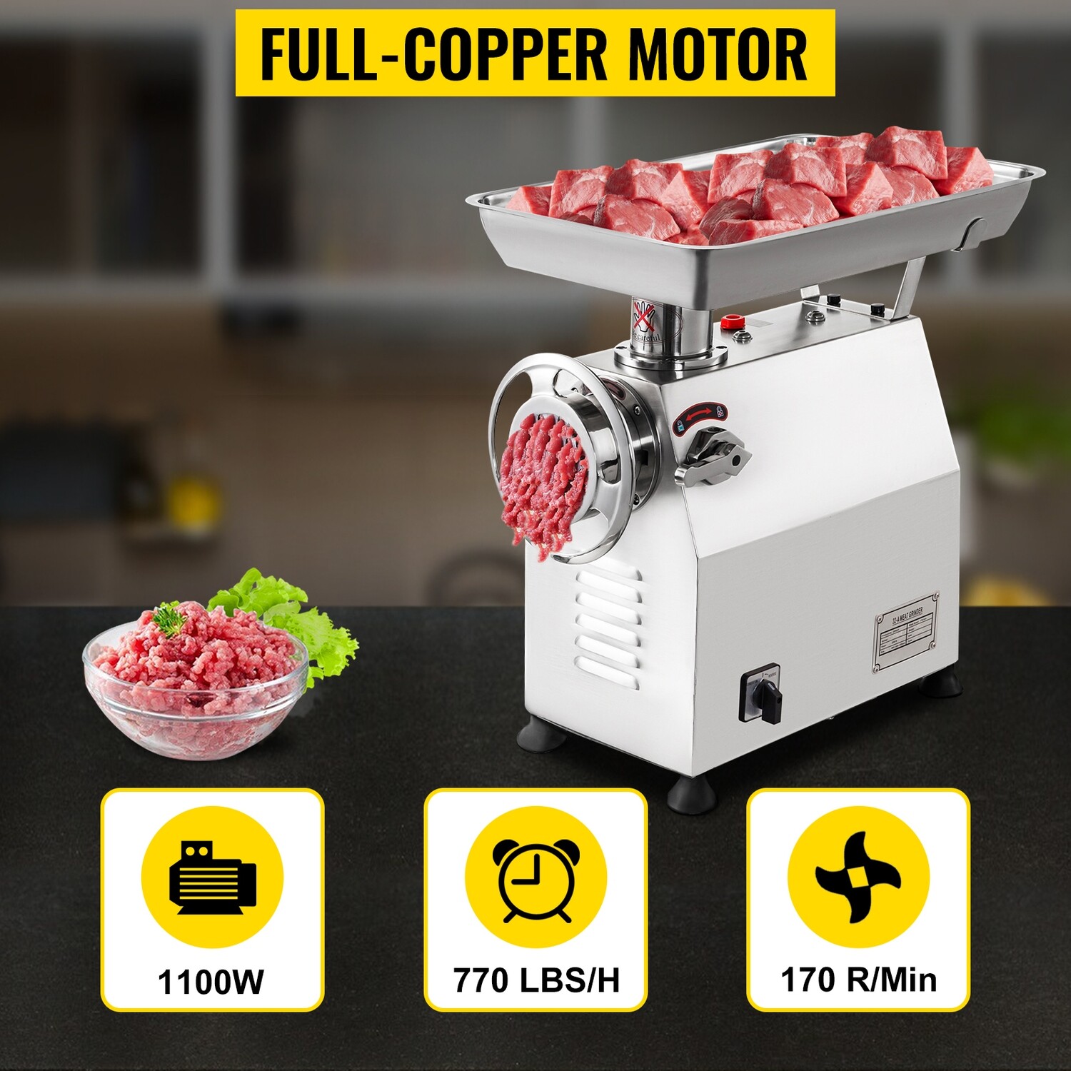 Electric Meat Grinder Sausage Maker 1100W – Heavy-Duty Meat Grinder, 770 lbs/h Capacity for Home and Commercial Use