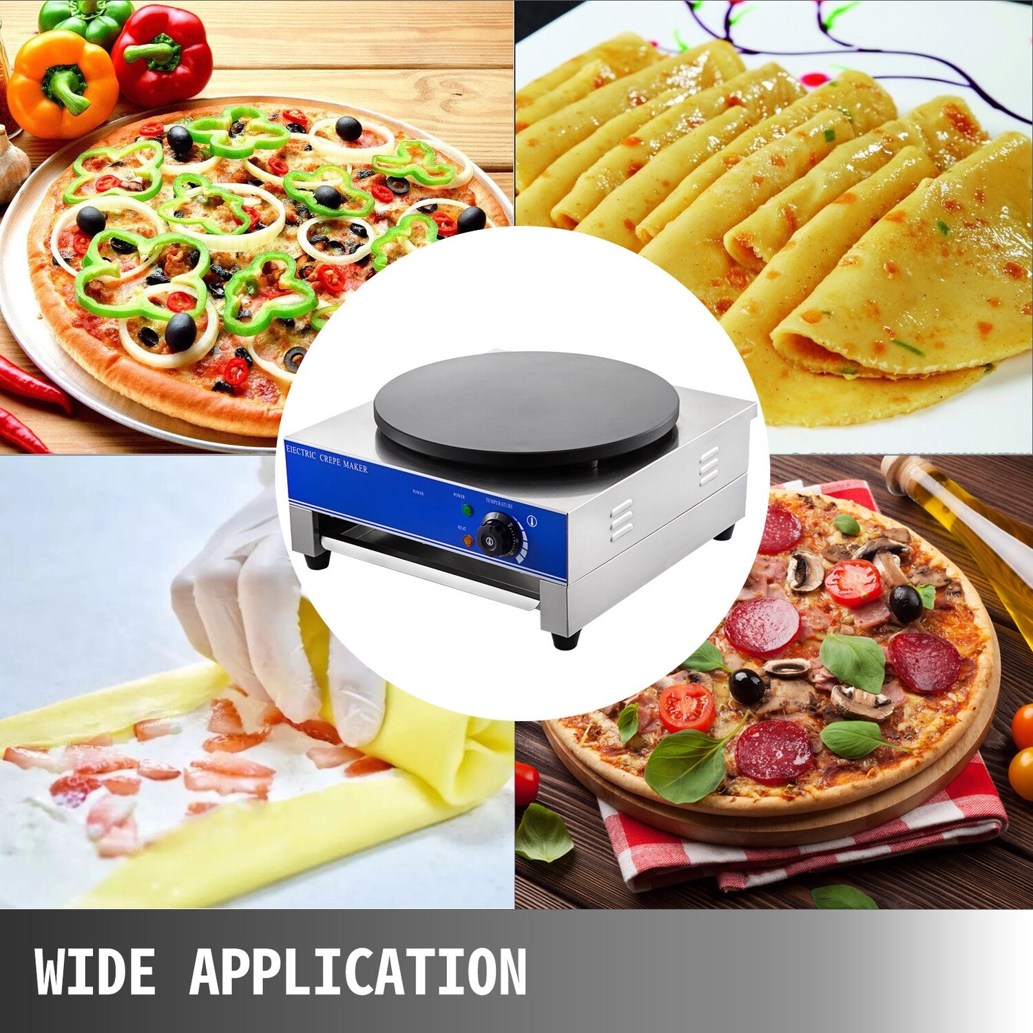 Commercial 3kW Electric Square Crepe Maker, High-Power Griddle, Adjustable Temperature, Non-Stick Surface, Easy to Clean, Ideal for Restaurants and Food Stalls.
