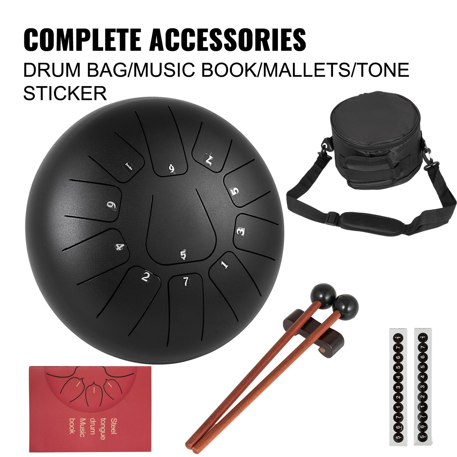 Book Mallets Finger Picks Steel Tongue Drum Handpan 11 Notes 10 Inch With Bag