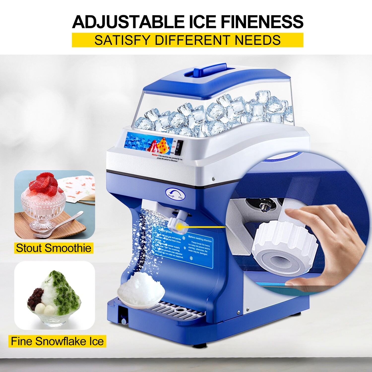 Commercial Electric Ice Shaving Machine, Snow Cone Maker with Hopper