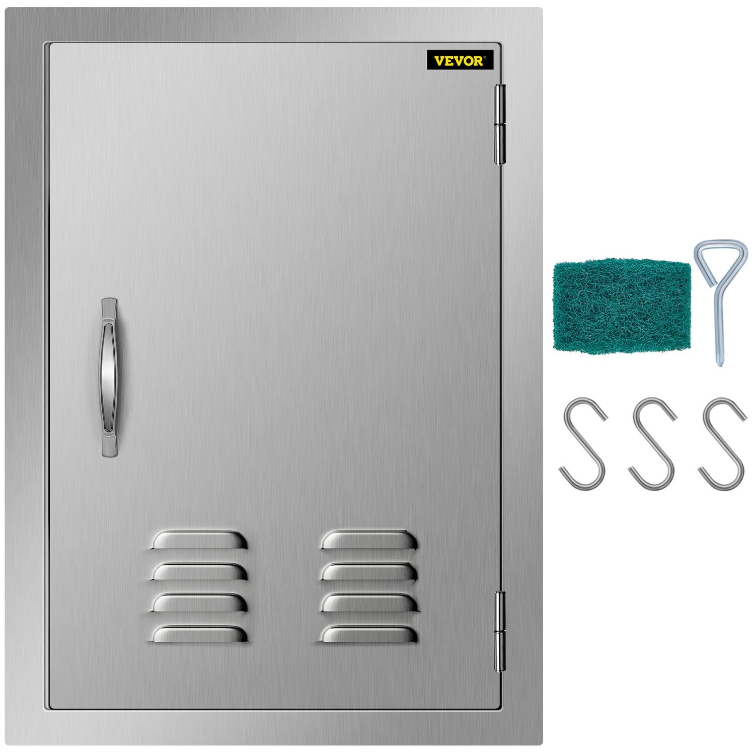 Commercial Outdoor Kitchen BBQ Access Door with Handle and Vents, Stainless Steel Single Door, 24 x 17 inches