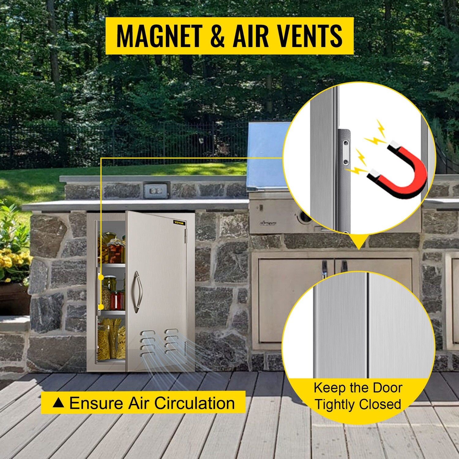 Commercial Outdoor Kitchen BBQ Access Door with Handle and Vents, Stainless Steel Single Door, 24 x 17 inches