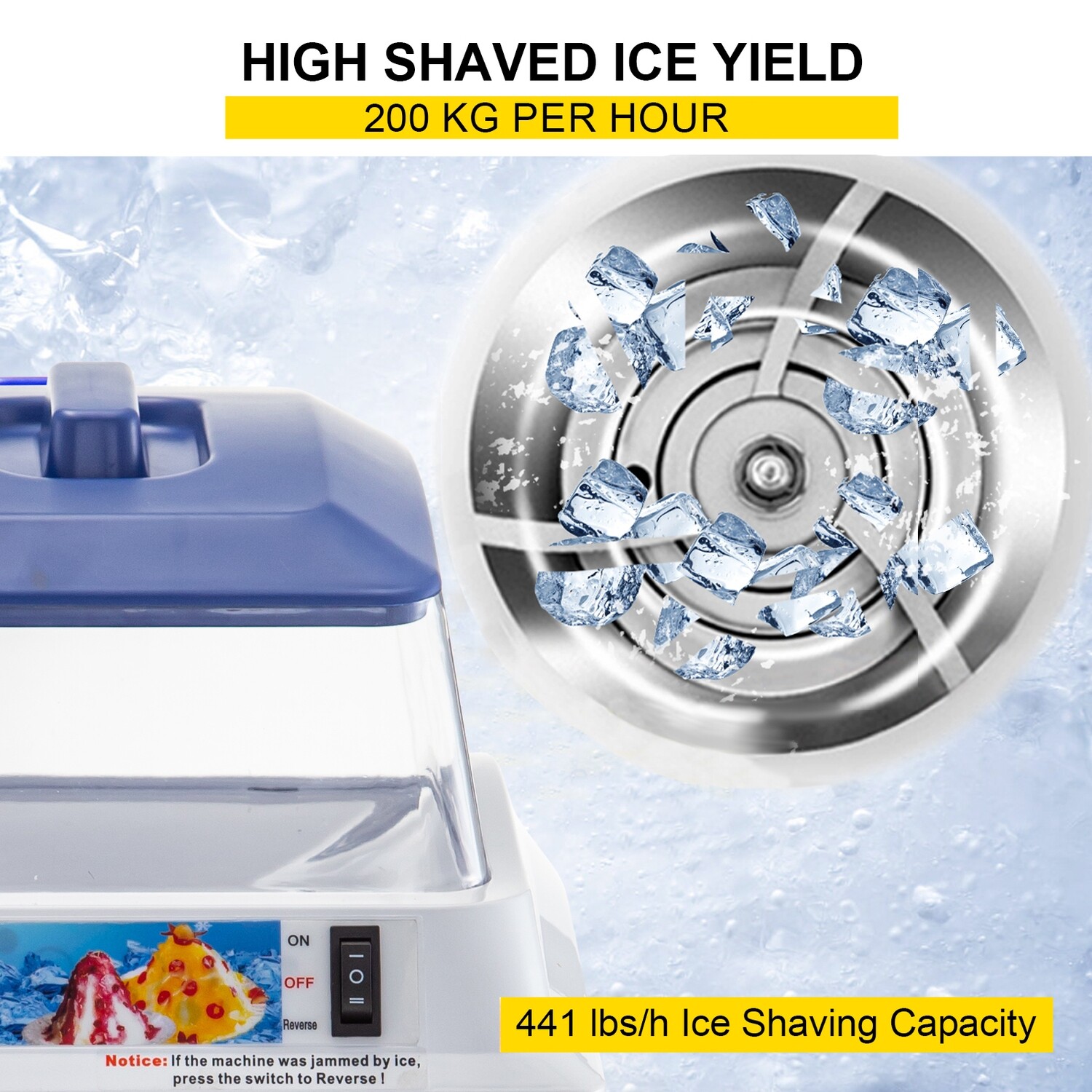 Commercial Electric Ice Shaving Machine, Snow Cone Maker with Hopper