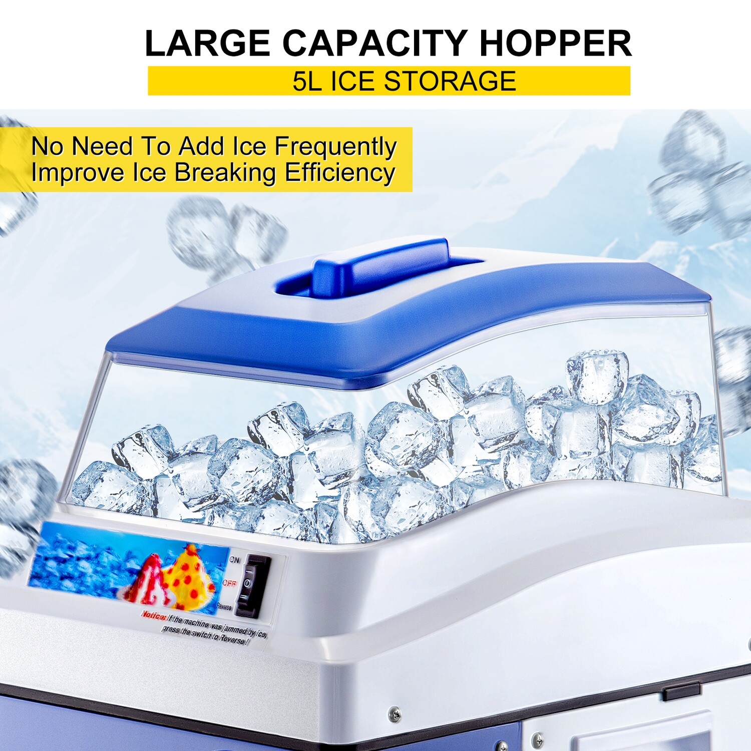 Commercial Electric Ice Shaving Machine, Snow Cone Maker with Hopper