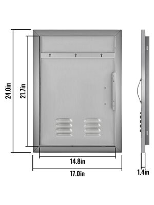 Commercial Outdoor Kitchen BBQ Access Door with Handle and Vents, Stainless Steel Single Door, 24 x 17 inches