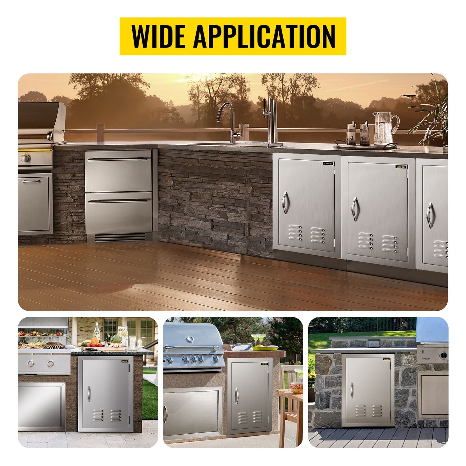 Commercial Outdoor Kitchen BBQ Access Door with Handle and Vents, Stainless Steel Single Door, 24 x 17 inches