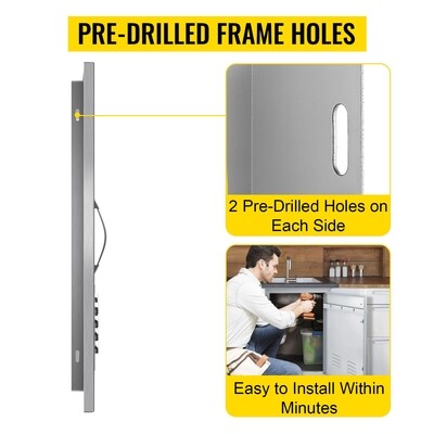 Commercial Outdoor Kitchen BBQ Access Door with Handle and Vents, Stainless Steel Single Door, 24 x 17 inches