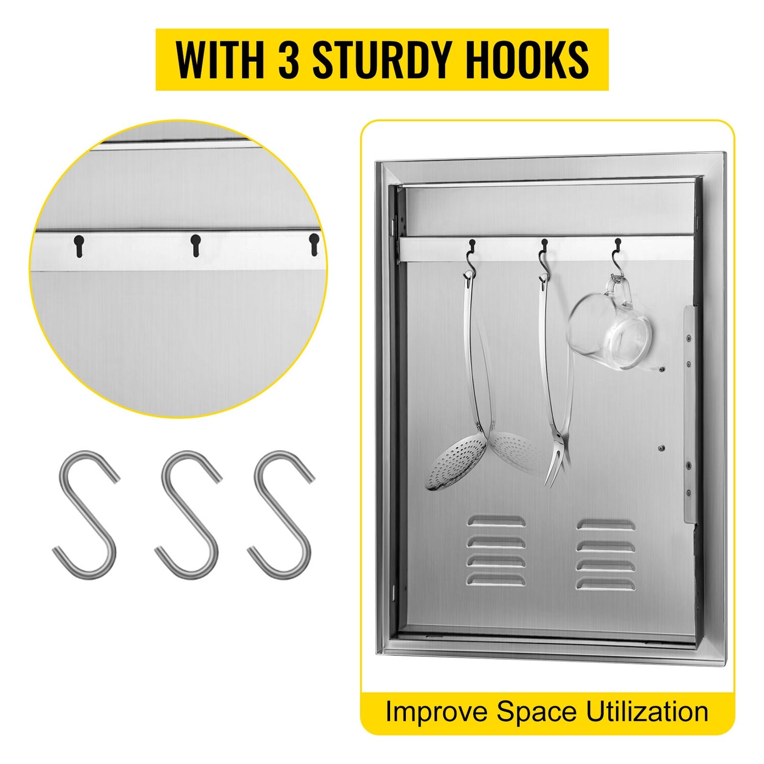 Commercial Outdoor Kitchen BBQ Access Door with Handle and Vents, Stainless Steel Single Door, 24 x 17 inches