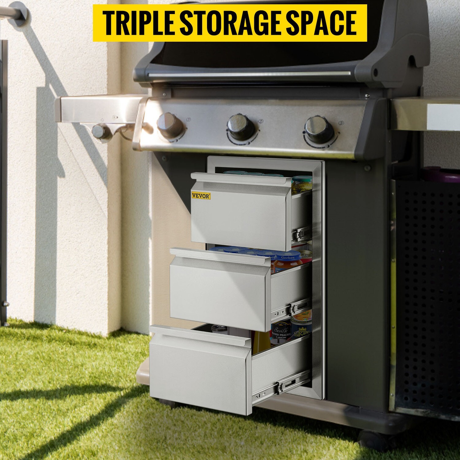 Stainless Steel Triple Access Drawer Outdoor Kitchen BBQ Island 19&quot;W x 26&quot;H