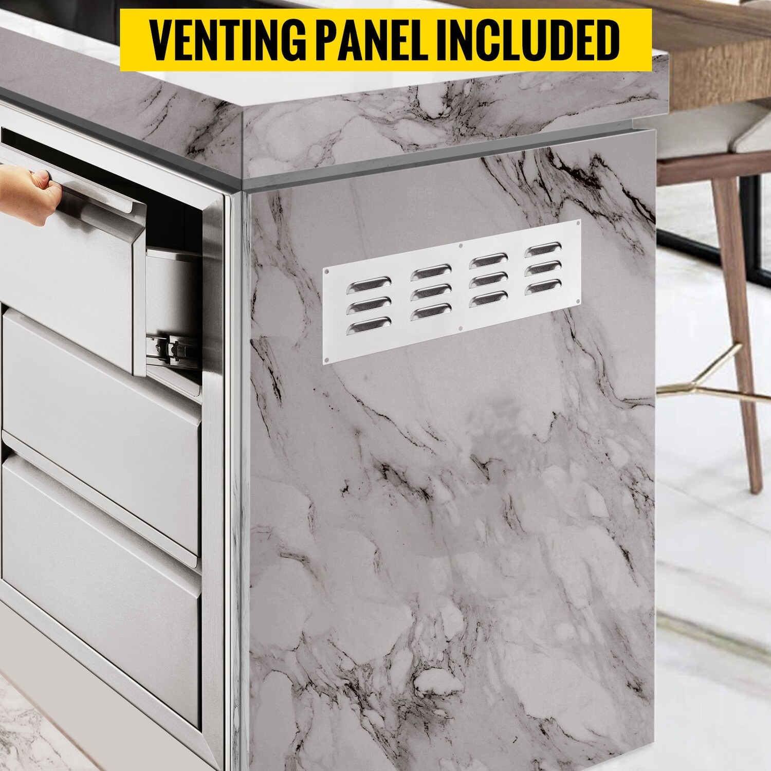 Stainless Steel Triple Access Drawer Outdoor Kitchen BBQ Island 19&quot;W x 26&quot;H