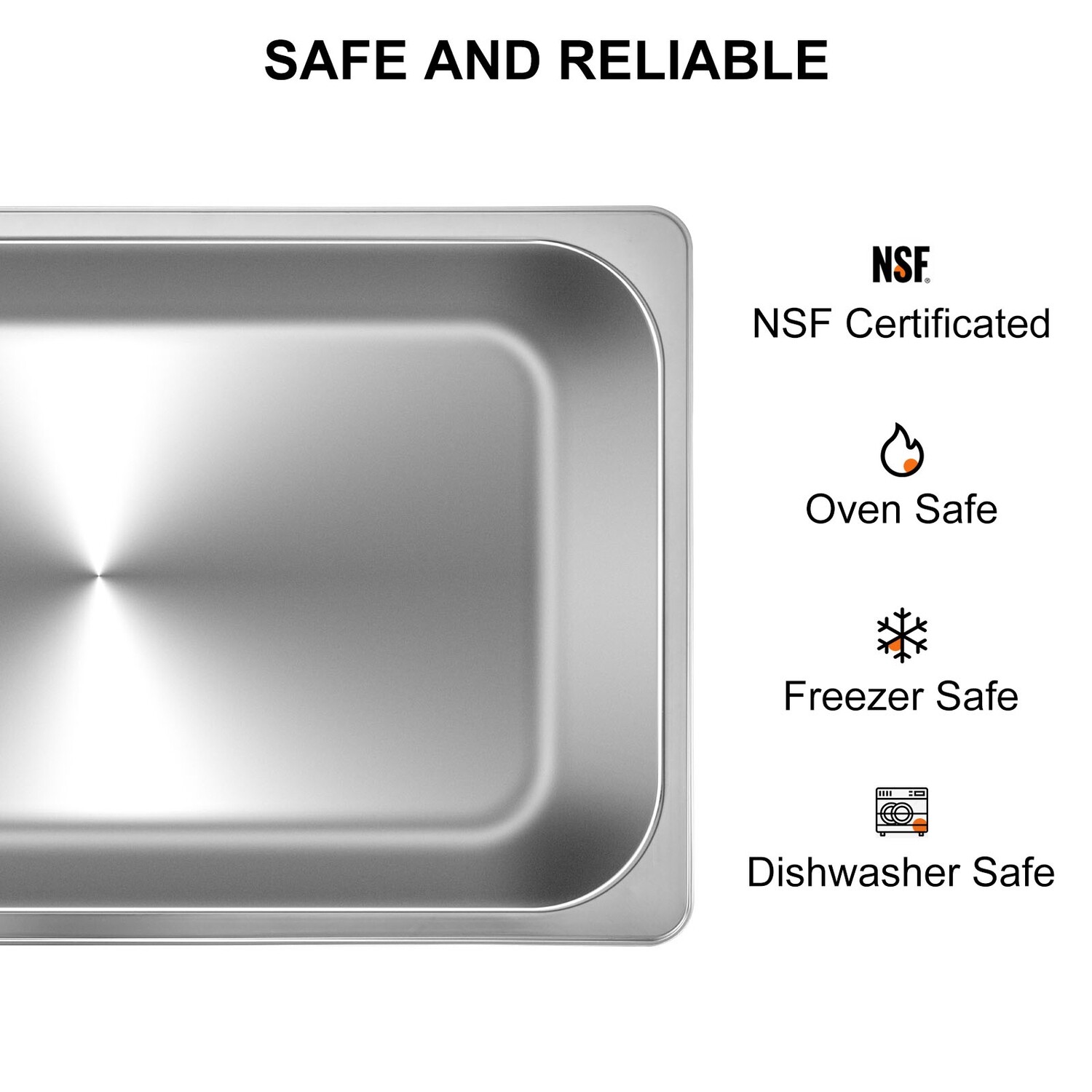 Full Size 20.5L/21.7 Quart Stainless Steel Anti-Jam 6 Pack 6&quot; Deep Steam Table Pans for Catering and Commercial Use