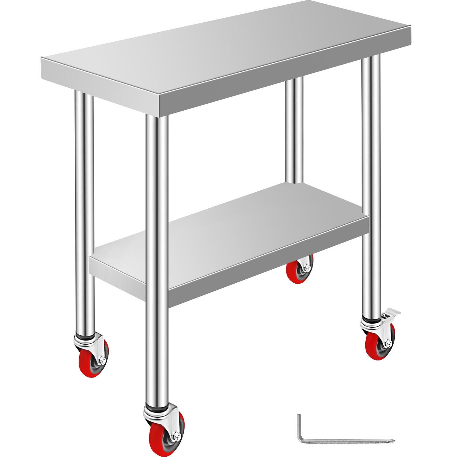 30 x 12 Stainless Steel Kitchen Work Table - Restaurant-Grade Commercial Table with Wheels for Easy Mobility - Durable, Ideal for Kitchens, Food Prep Areas, and Catering Services