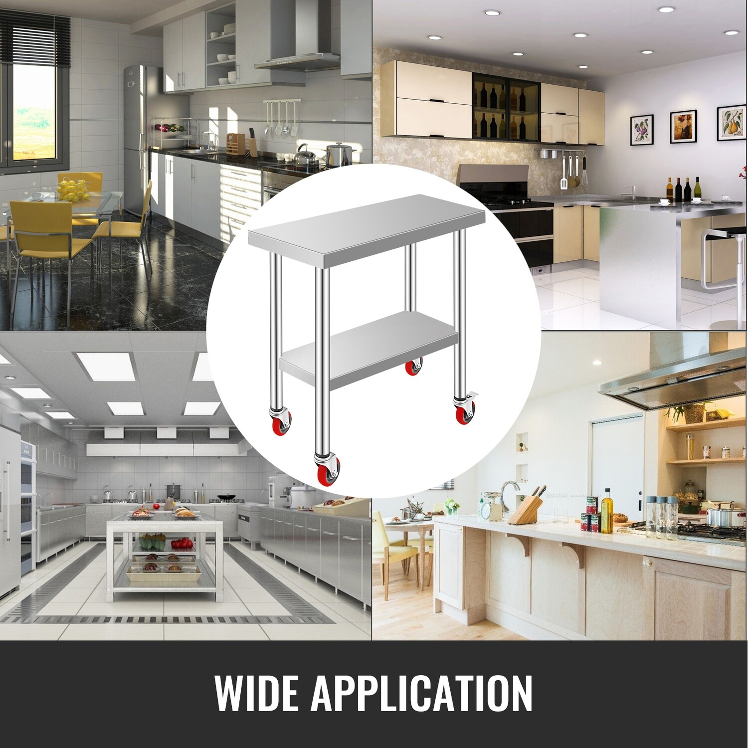 30 x 12 Stainless Steel Kitchen Work Table - Restaurant-Grade Commercial Table with Wheels for Easy Mobility - Durable, Ideal for Kitchens, Food Prep Areas, and Catering Services