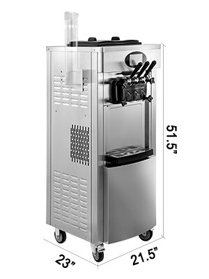 Commercial Soft Ice Cream Maker, 2200W, 2+1 Flavors, High-Capacity 20-28L/H Production