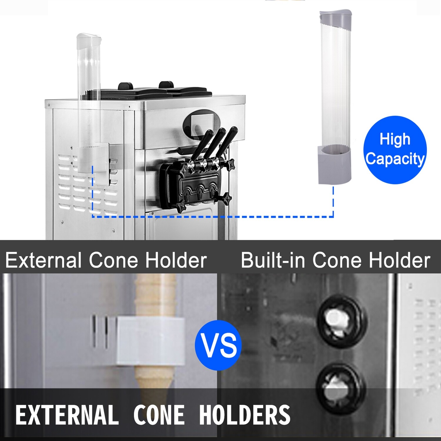 Commercial Soft Ice Cream Maker, 2200W, 2+1 Flavors, High-Capacity 20-28L/H Production