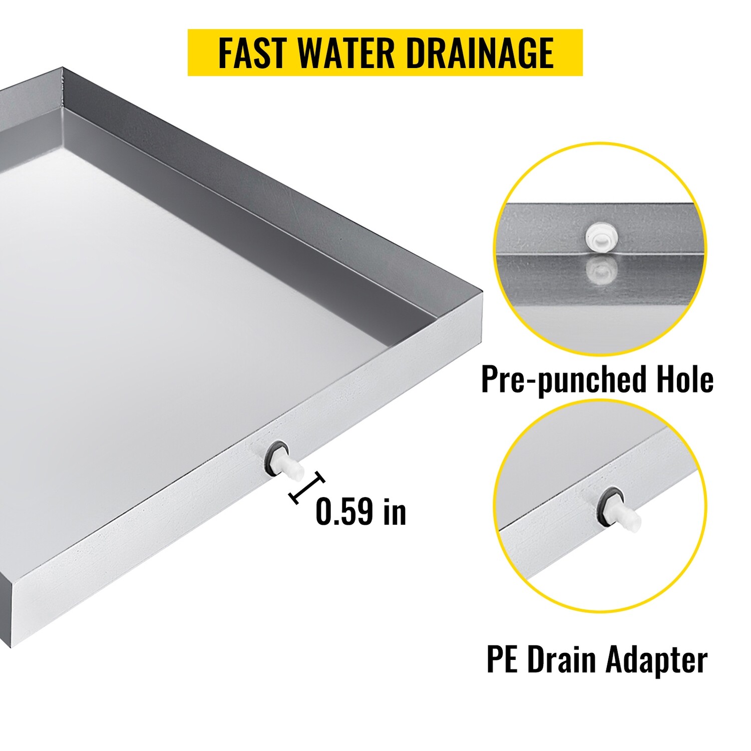 Universal Washing Machine Drip-Pan Stainless Steel Sink Dishwasher Drip Tray with Drain Hole