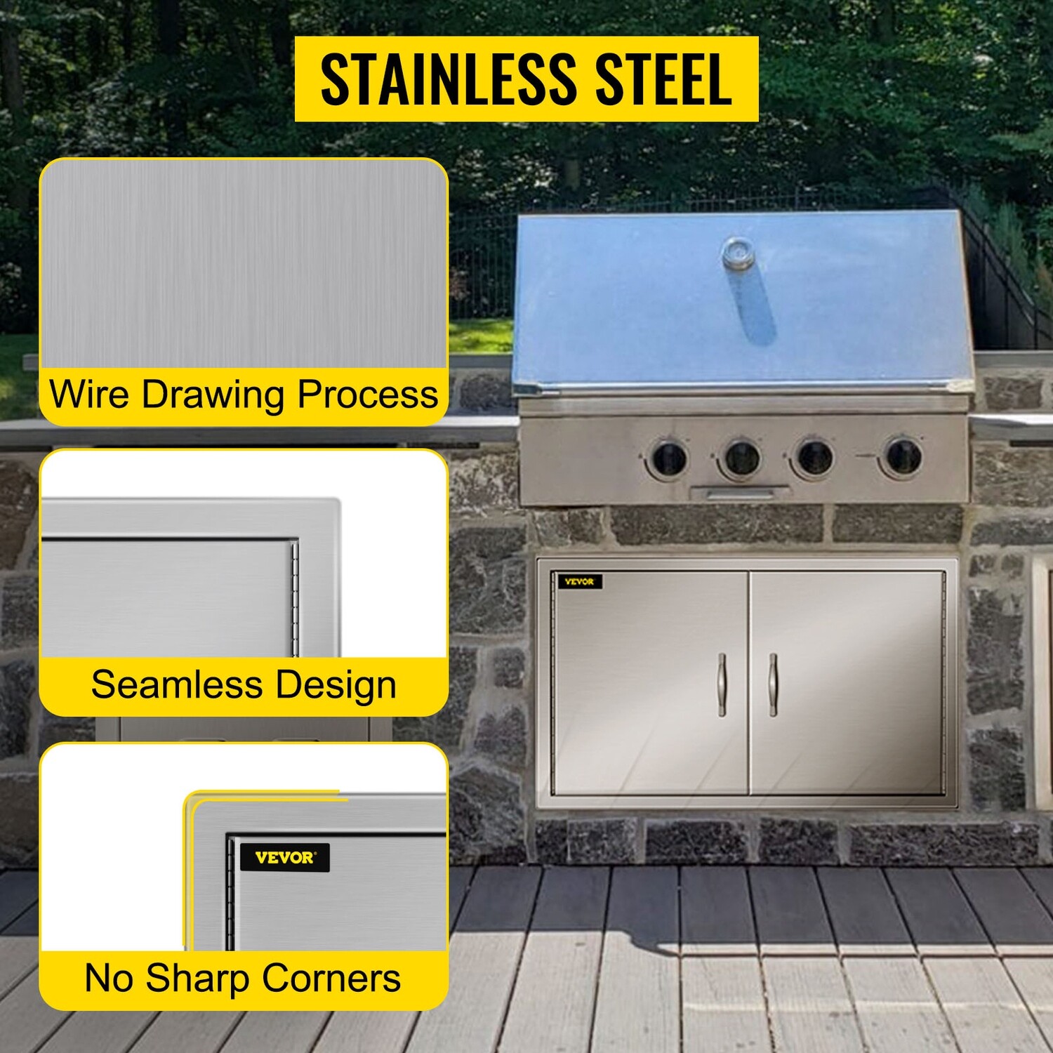 Stainless steel Walled Double Bbq Door Island For Kitchen, 39&quot; x 26&quot;