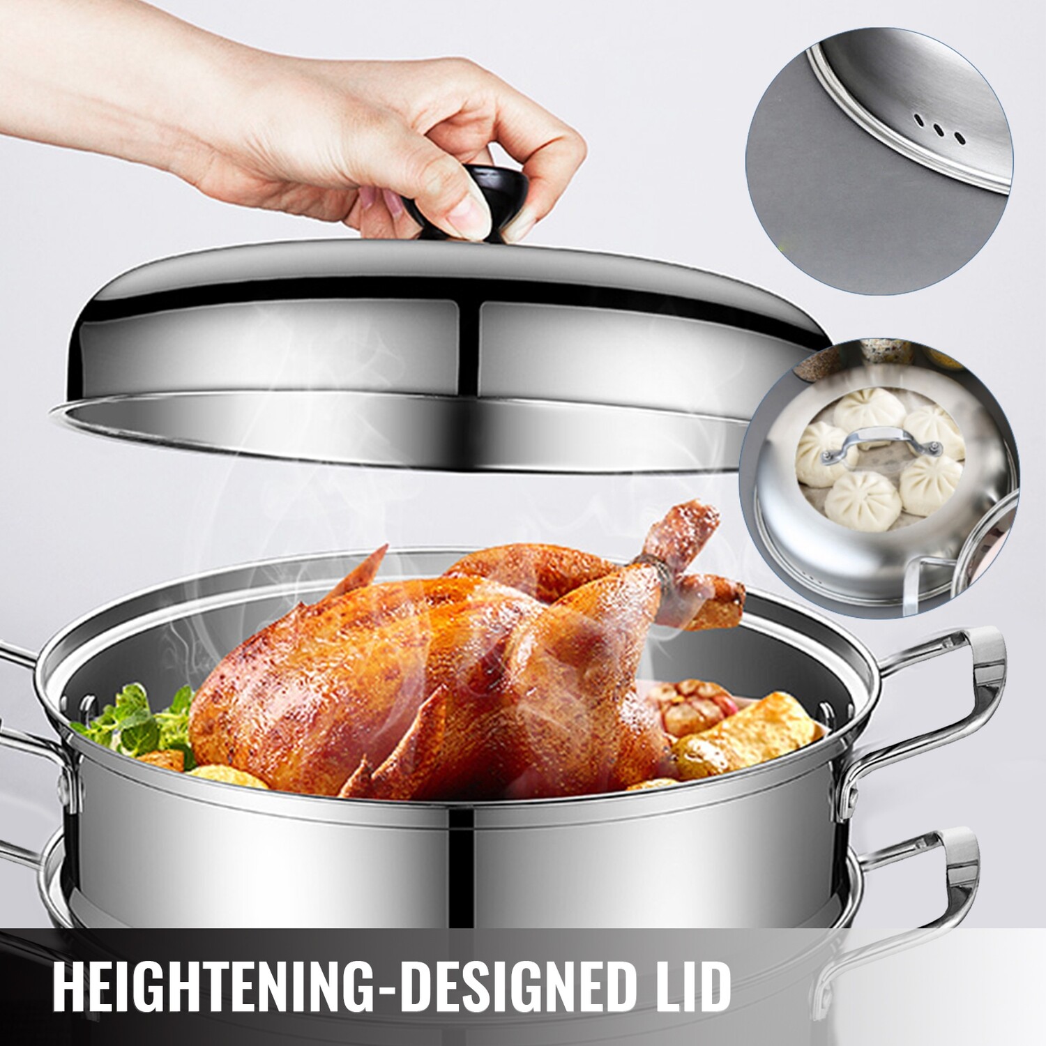 Food Steamer 30cm Stainless Steel 12 Heating Steamed Dishes Soup