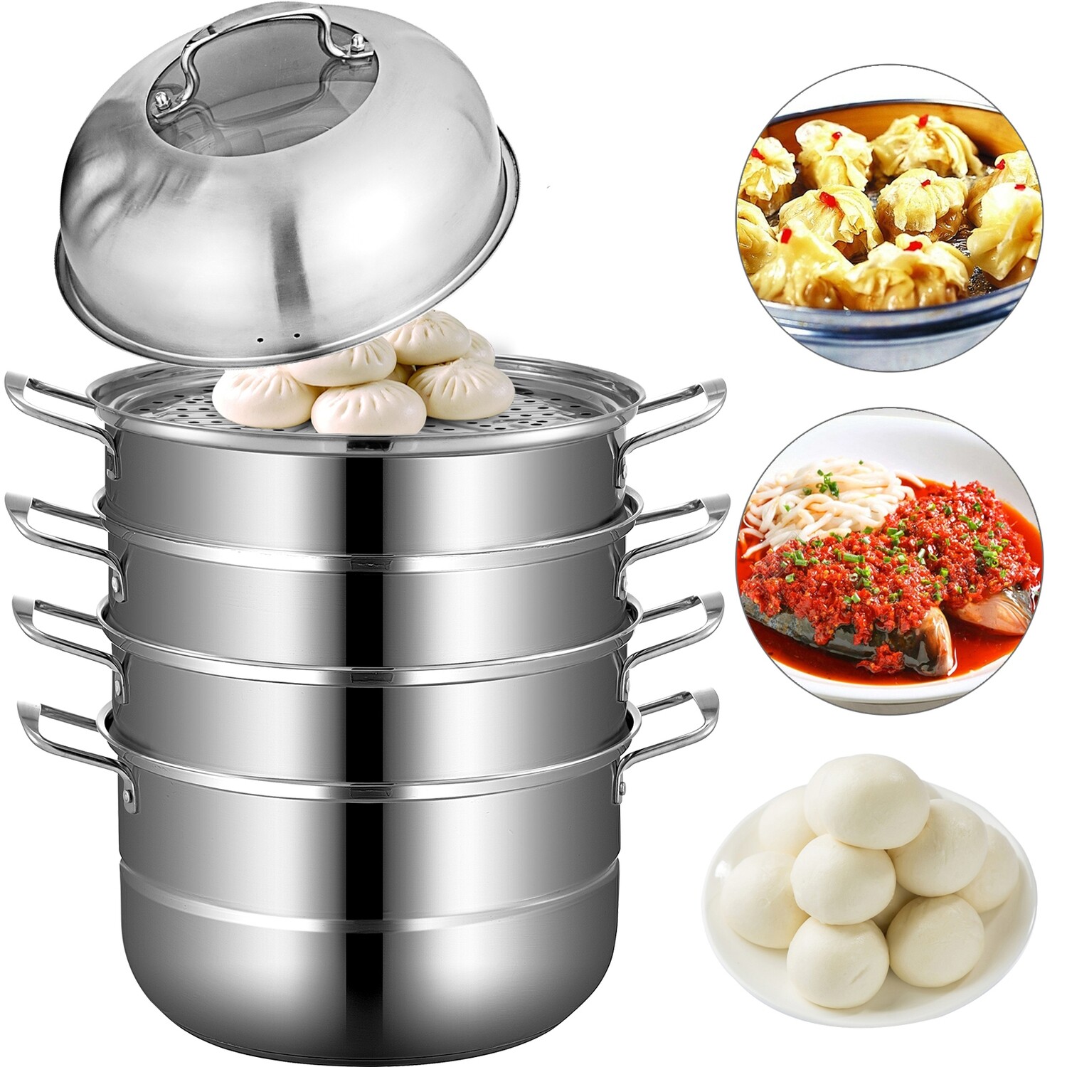 Food Steamer 30cm Stainless Steel 12 Heating Steamed Dishes Soup