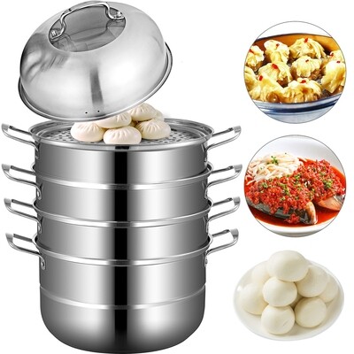 Food Steamer 30cm Stainless Steel with 12 Heating Compartments for Steamed Dishes and Soup Cooking