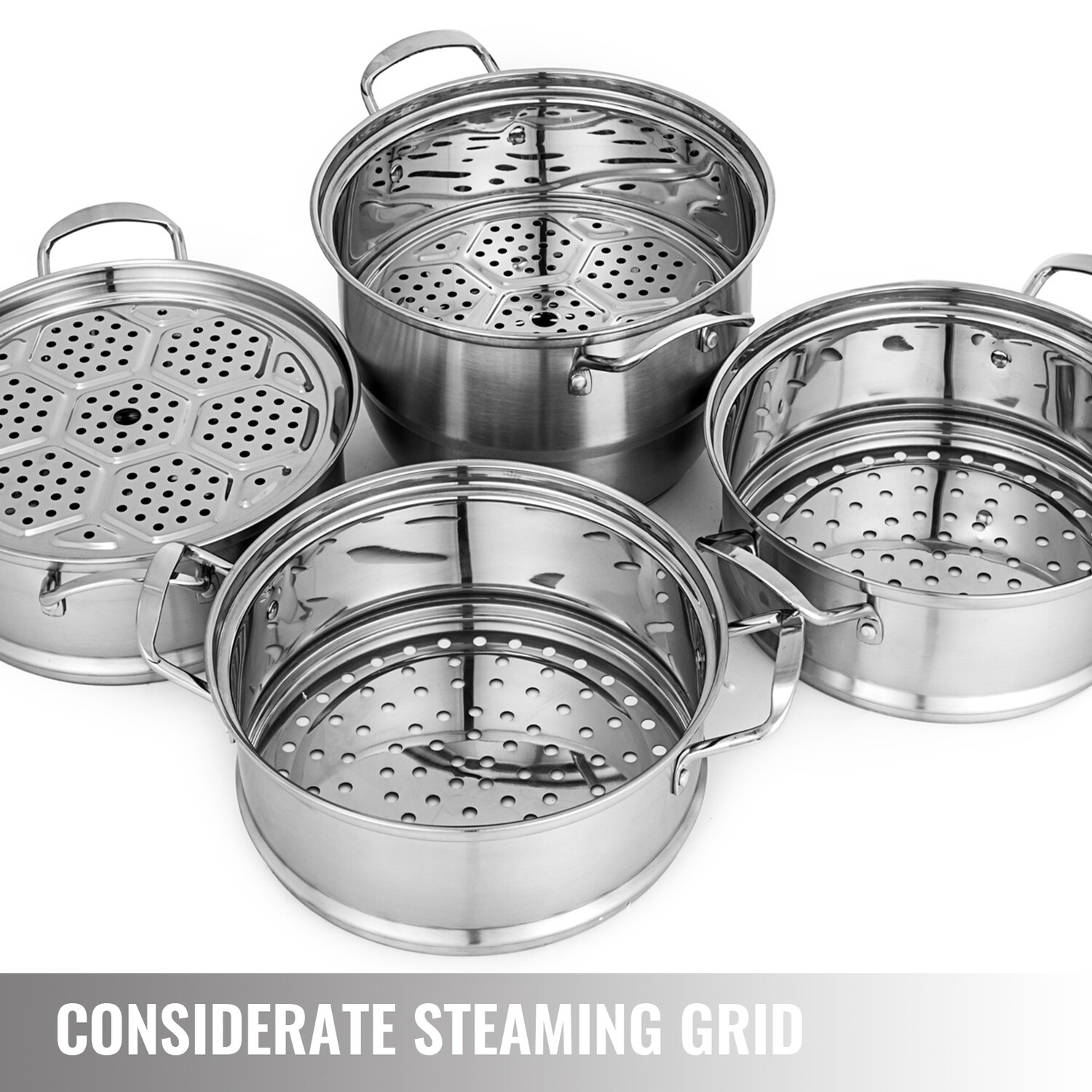 Food Steamer 30cm Stainless Steel with 12 Heating Compartments for Steamed Dishes and Soup Cooking