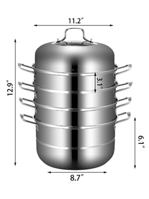 28 cm Stainless Steel 5-Tier Steamer - Durable Multi-Layer Food Steamer Pot for Healthy Cooking, Perfect for Vegetables, Seafood, and Rice with Even Heat Distribution