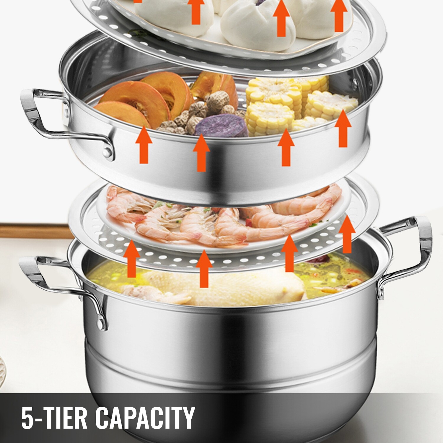 Food Steamer 30cm Stainless Steel with 12 Heating Compartments for Steamed Dishes and Soup Cooking