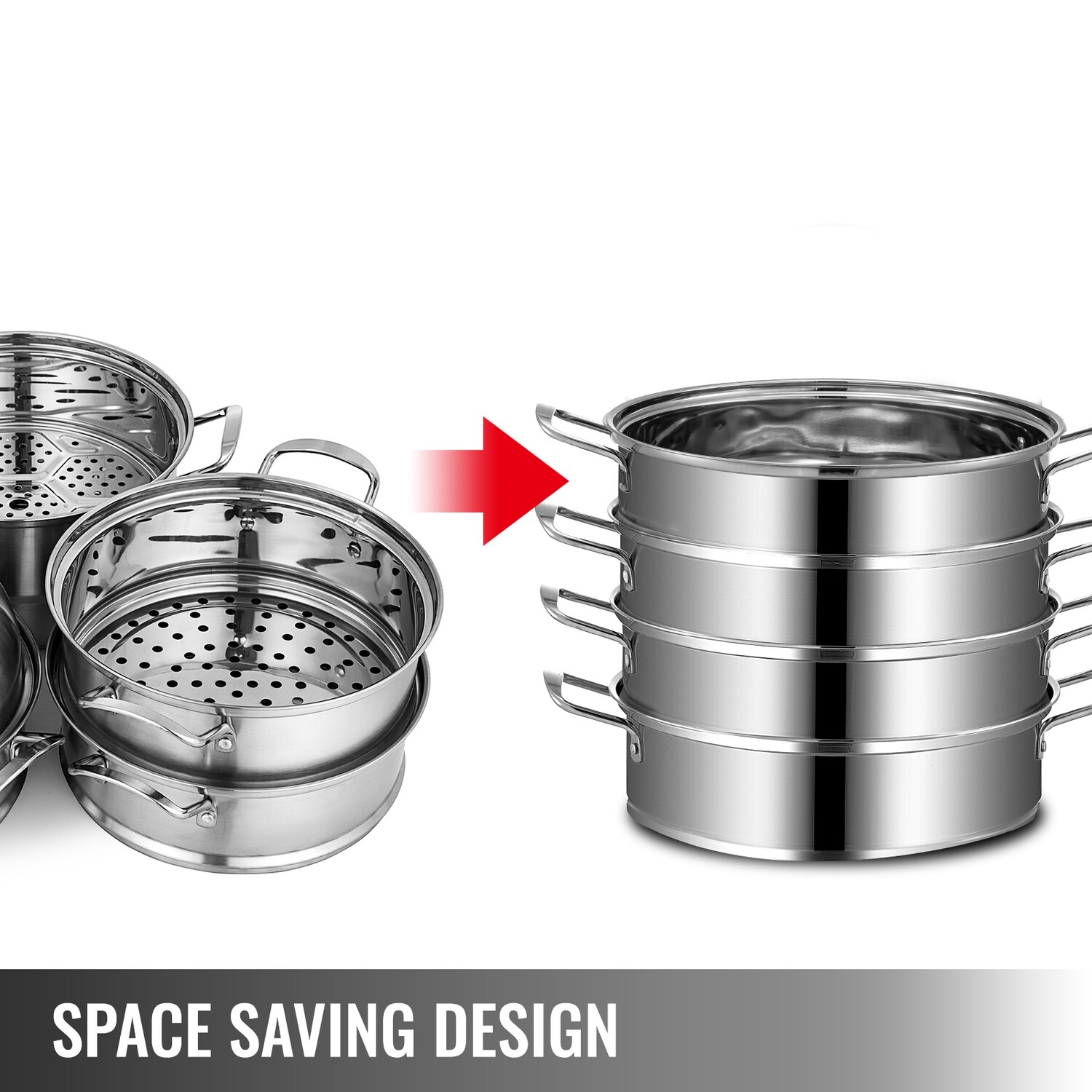 28 cm Stainless Steel 5-Tier Steamer - Durable Multi-Layer Food Steamer Pot for Healthy Cooking, Perfect for Vegetables, Seafood, and Rice with Even Heat Distribution