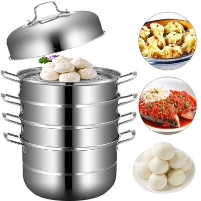 28 cm Stainless Steel 5-Tier Steamer - Durable Multi-Layer Food Steamer Pot for Healthy Cooking, Perfect for Vegetables, Seafood, and Rice with Even Heat Distribution