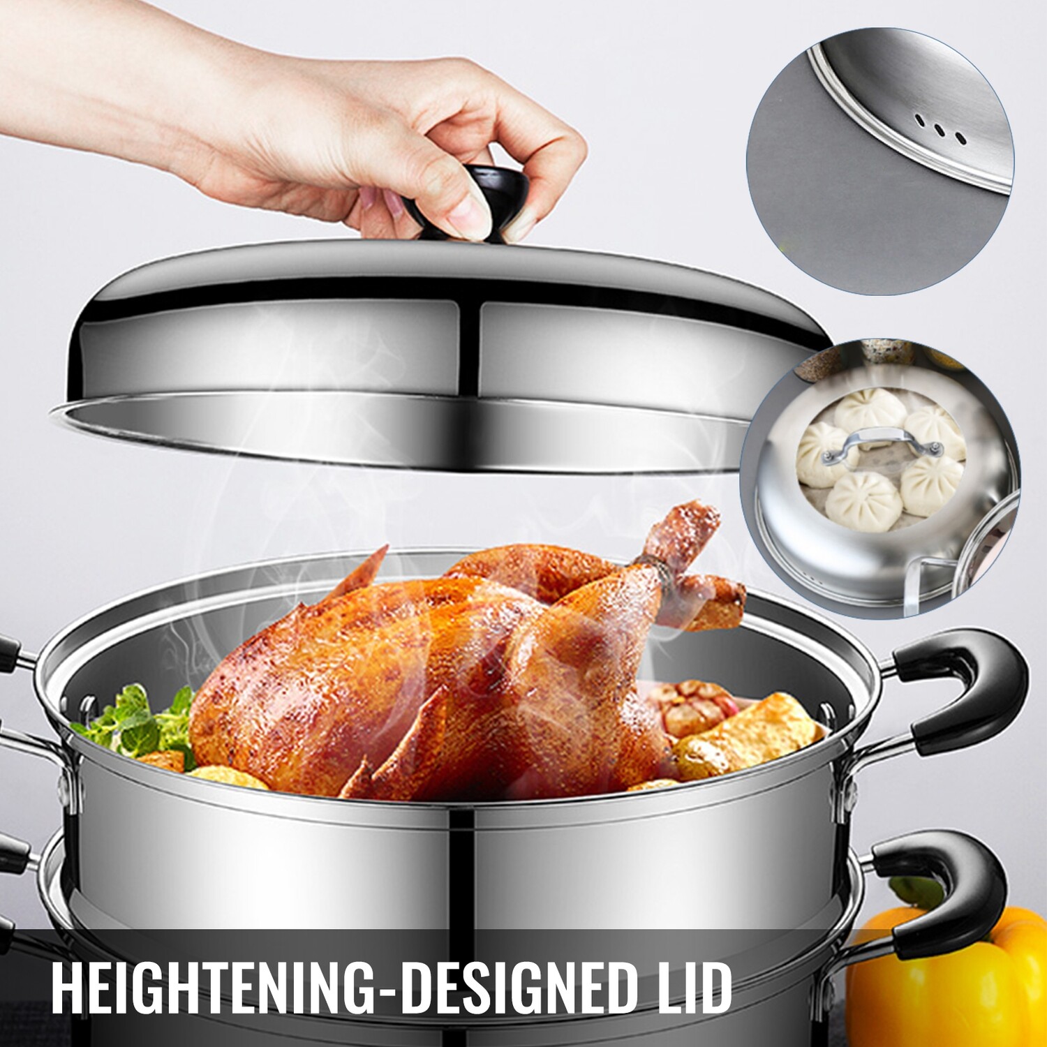 28 cm Stainless Steel 5-Tier Steamer - Durable Multi-Layer Food Steamer Pot for Healthy Cooking, Perfect for Vegetables, Seafood, and Rice with Even Heat Distribution