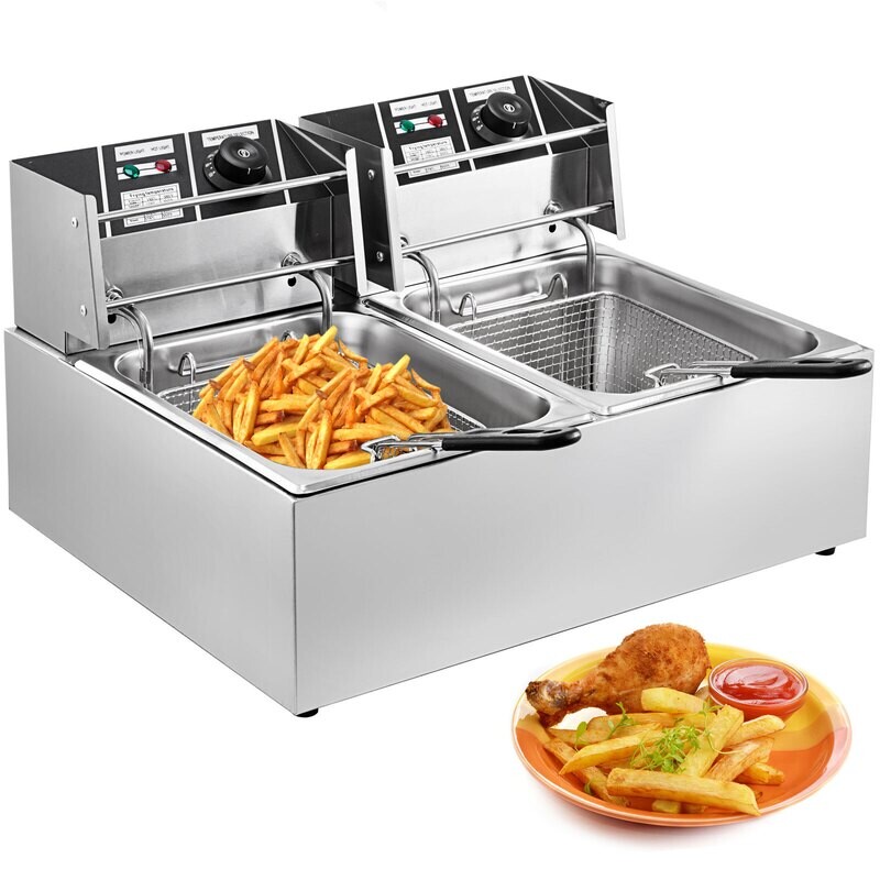 Dual Basket 5000w 12l Commercial Electric Deep Fryer Stainless Steel