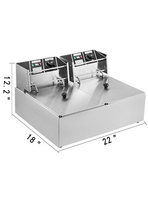 Dual Basket 5000W 12L Commercial Electric Deep Fryer – Stainless Steel Dual Fryer for High-Capacity Cooking and Frying
