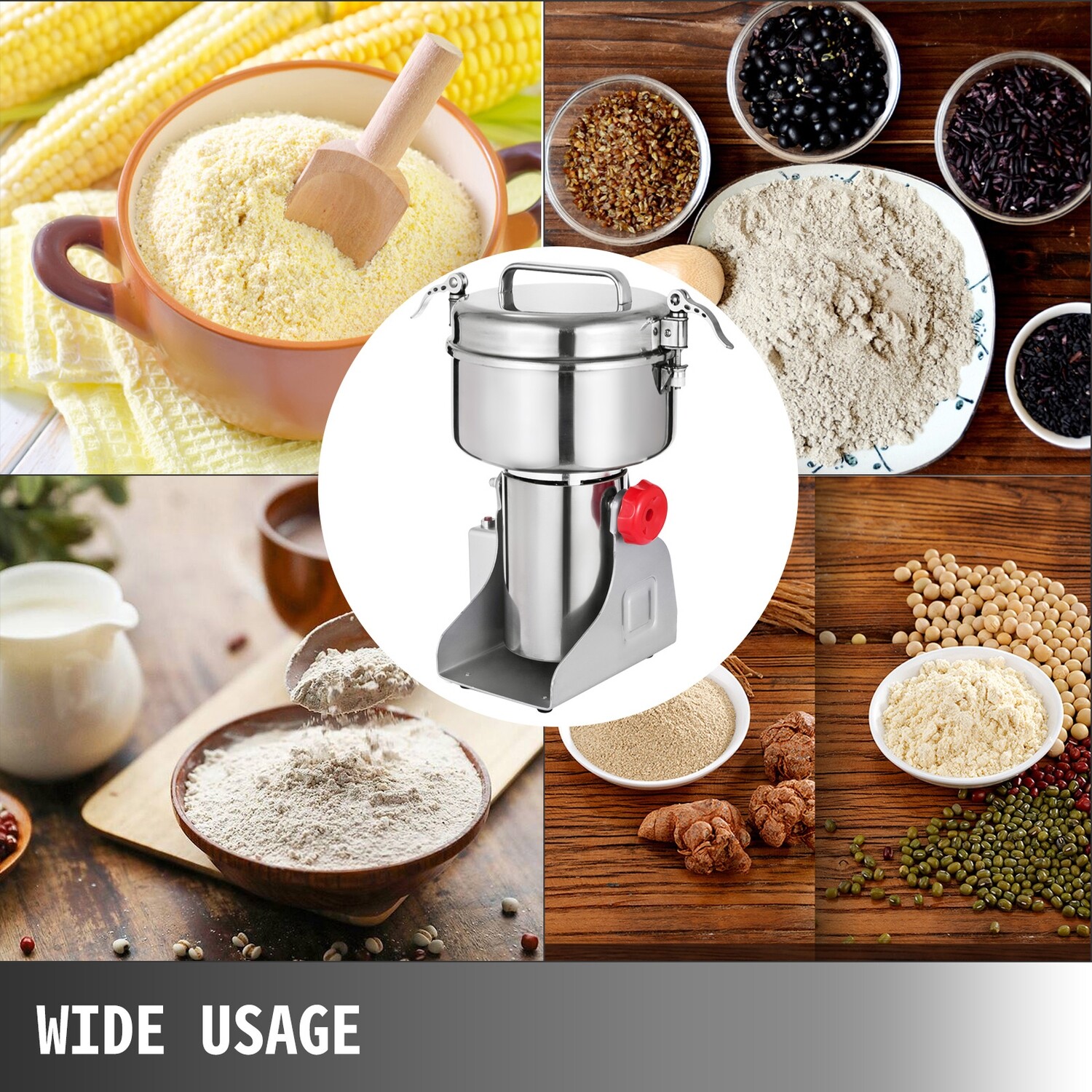 Commercial 750g High-Speed Electric Grain Mill Grinder for Coffee Beans, Herbs, and Flour.