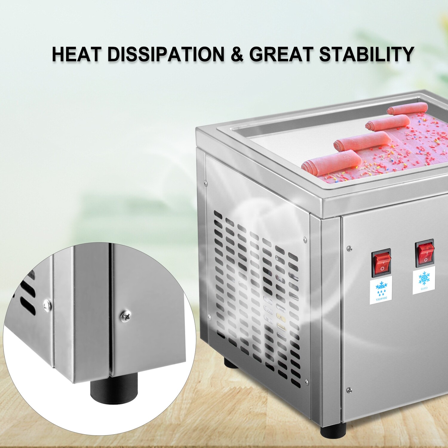 Commercial Stainless Steel Rolling Ice Machine for Fried Ice Cream – High Efficiency, Durable, Ideal for Restaurants and Cafes