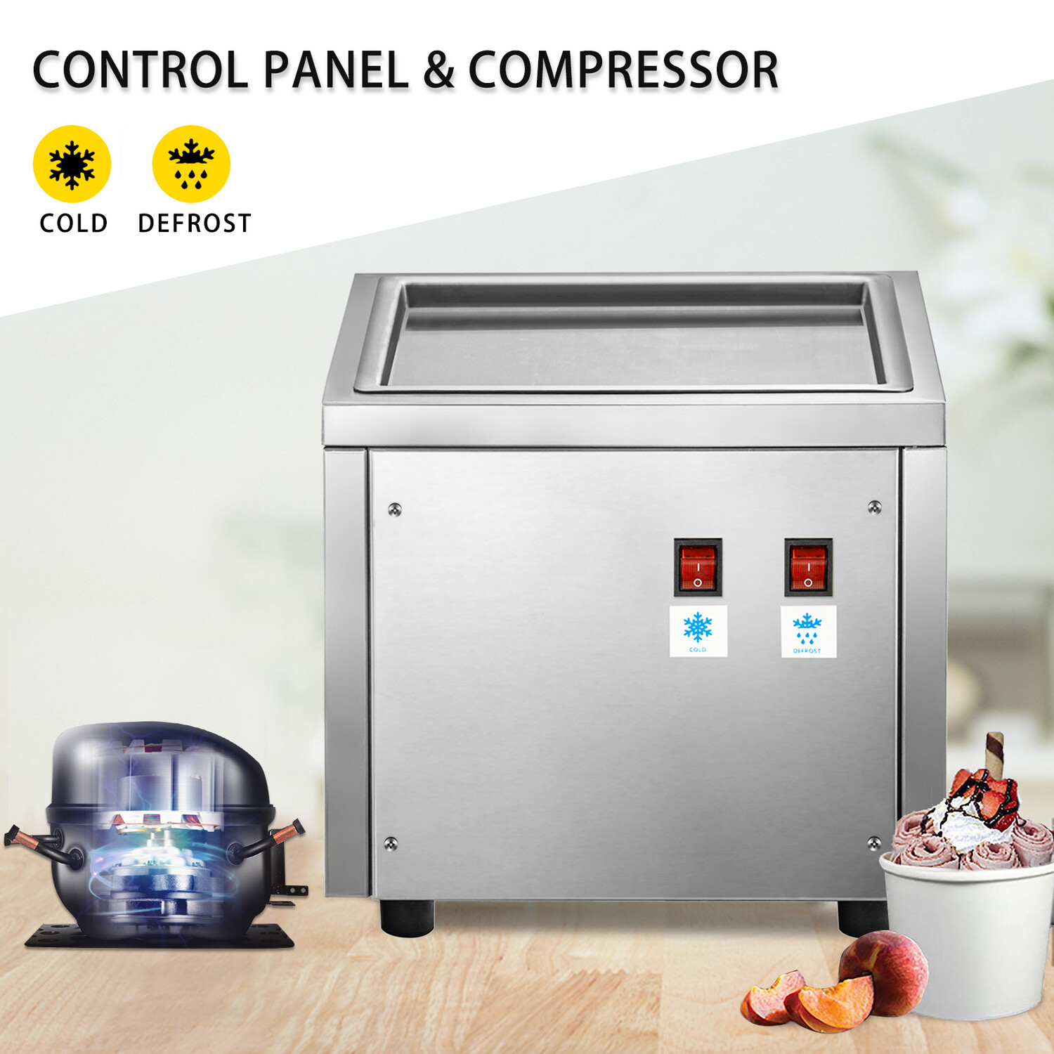 Commercial Stainless Steel Rolling Ice Machine for Fried Ice Cream – High Efficiency, Durable, Ideal for Restaurants and Cafes
