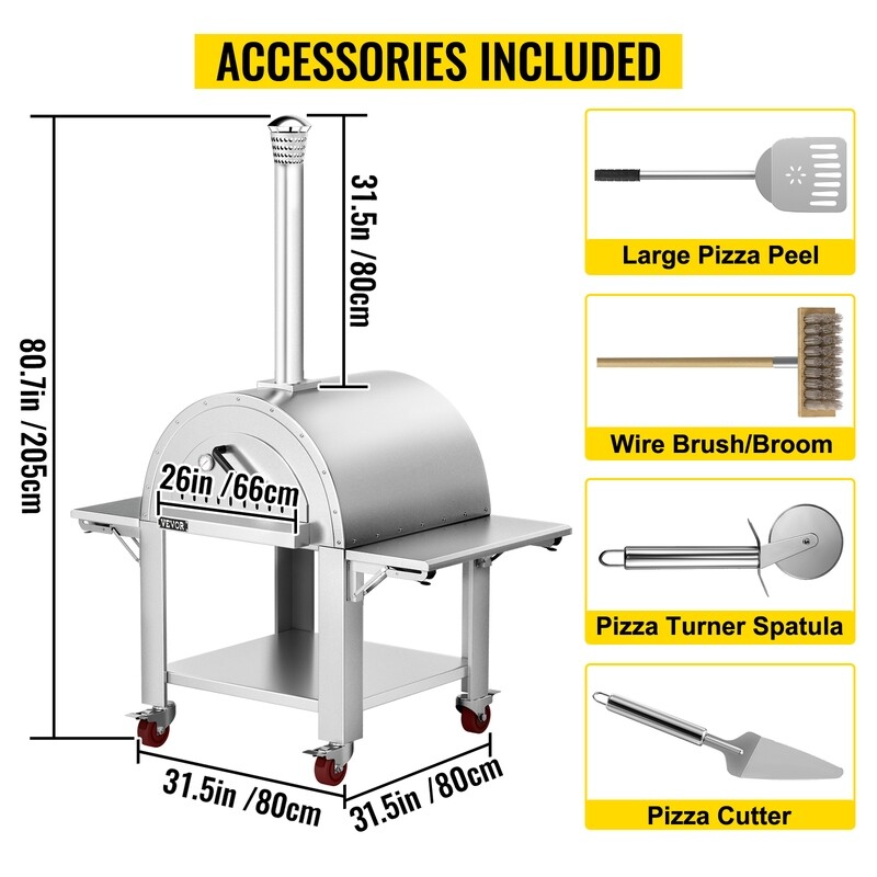 Professional Series Movable outdoor pizza oven made of stainless steel and wood (32 Inches)