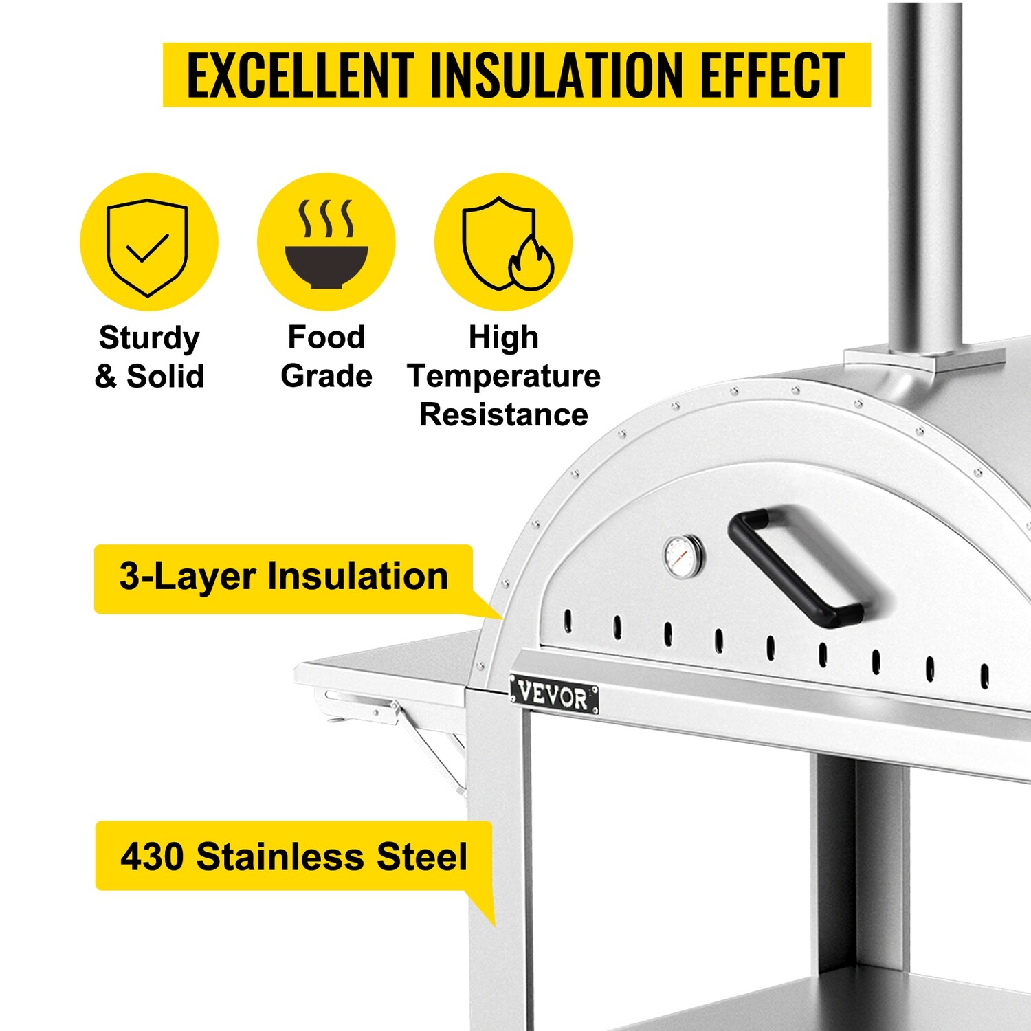 Professional Series Movable outdoor pizza oven made of stainless steel and wood (32 Inches)