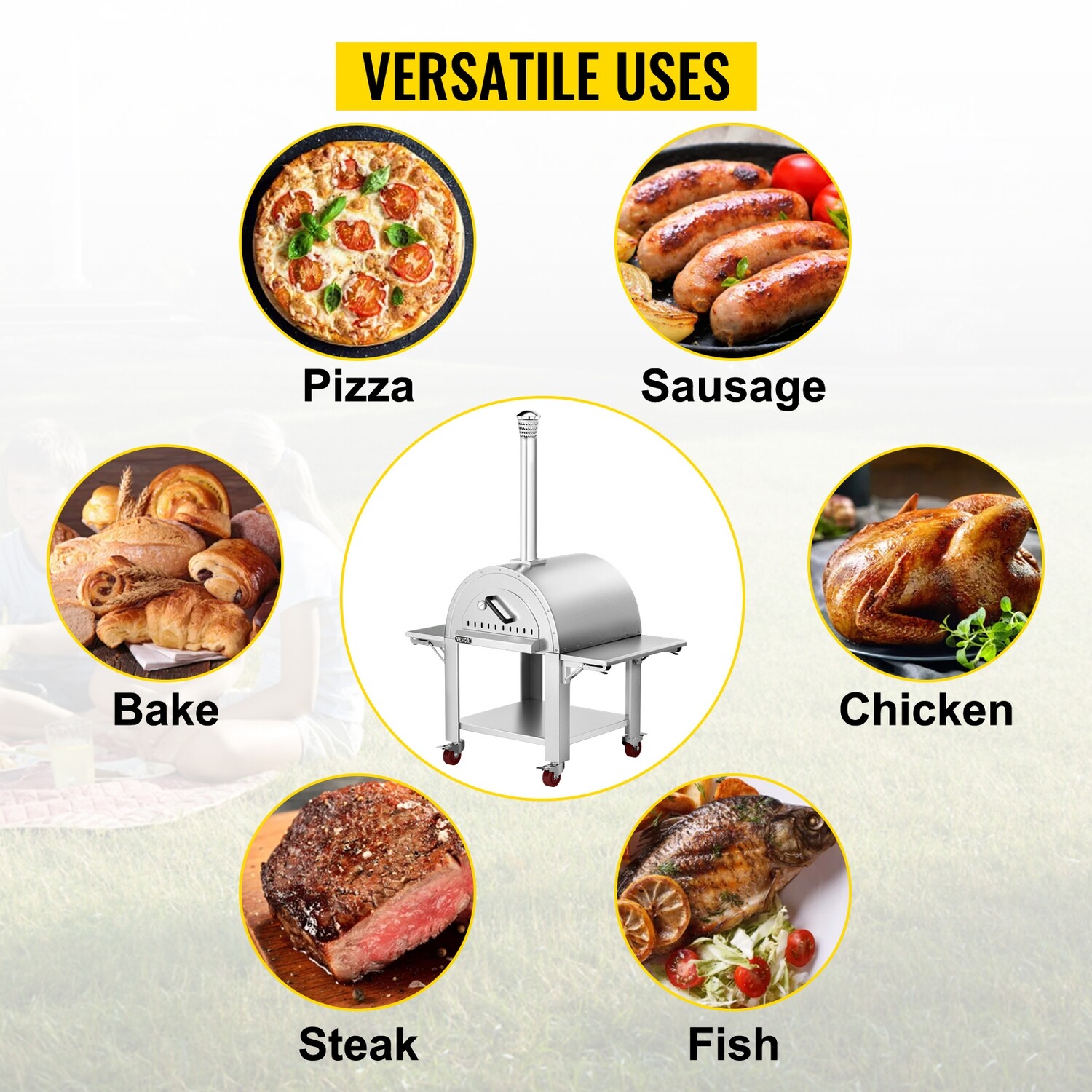 Professional Series Movable outdoor pizza oven made of stainless steel and wood (32 Inches)