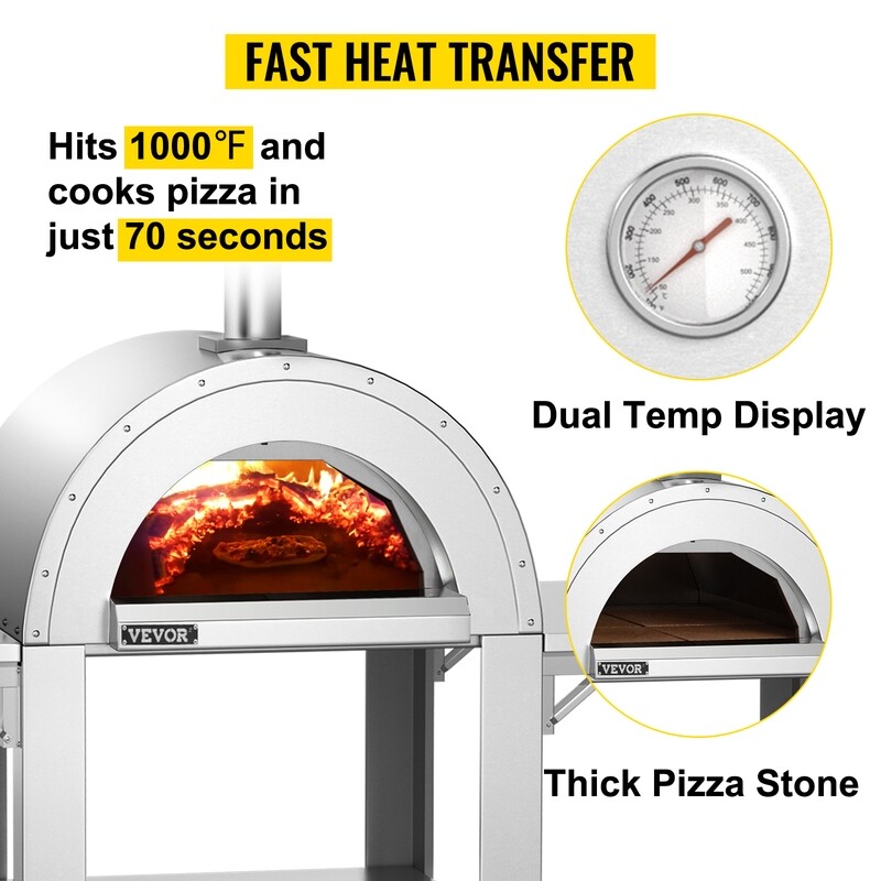 Professional Series Movable outdoor pizza oven made of stainless steel and wood (32 Inches)