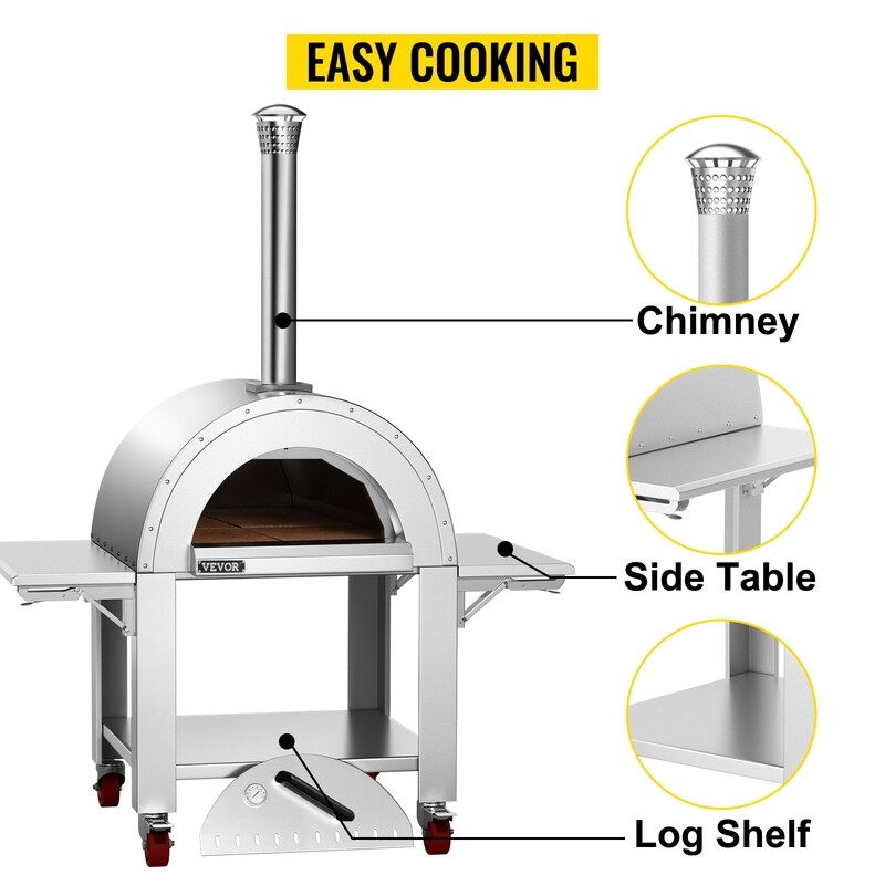 Professional Series Movable outdoor pizza oven made of stainless steel and wood (32 Inches)