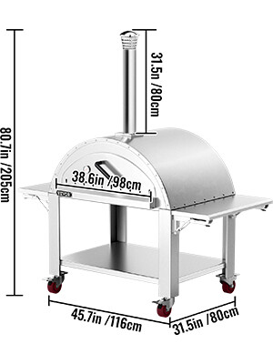 Professional Series Movable outdoor pizza oven made of stainless steel and wood (32 Inches)