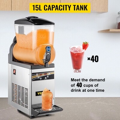 Business Slush Machine, 15-Liter – Commercial Frozen Beverage Machine for Margaritas, Slushies, Smoothies, and Other Frozen Drinks, Durable and High Capacity for Bars and Events