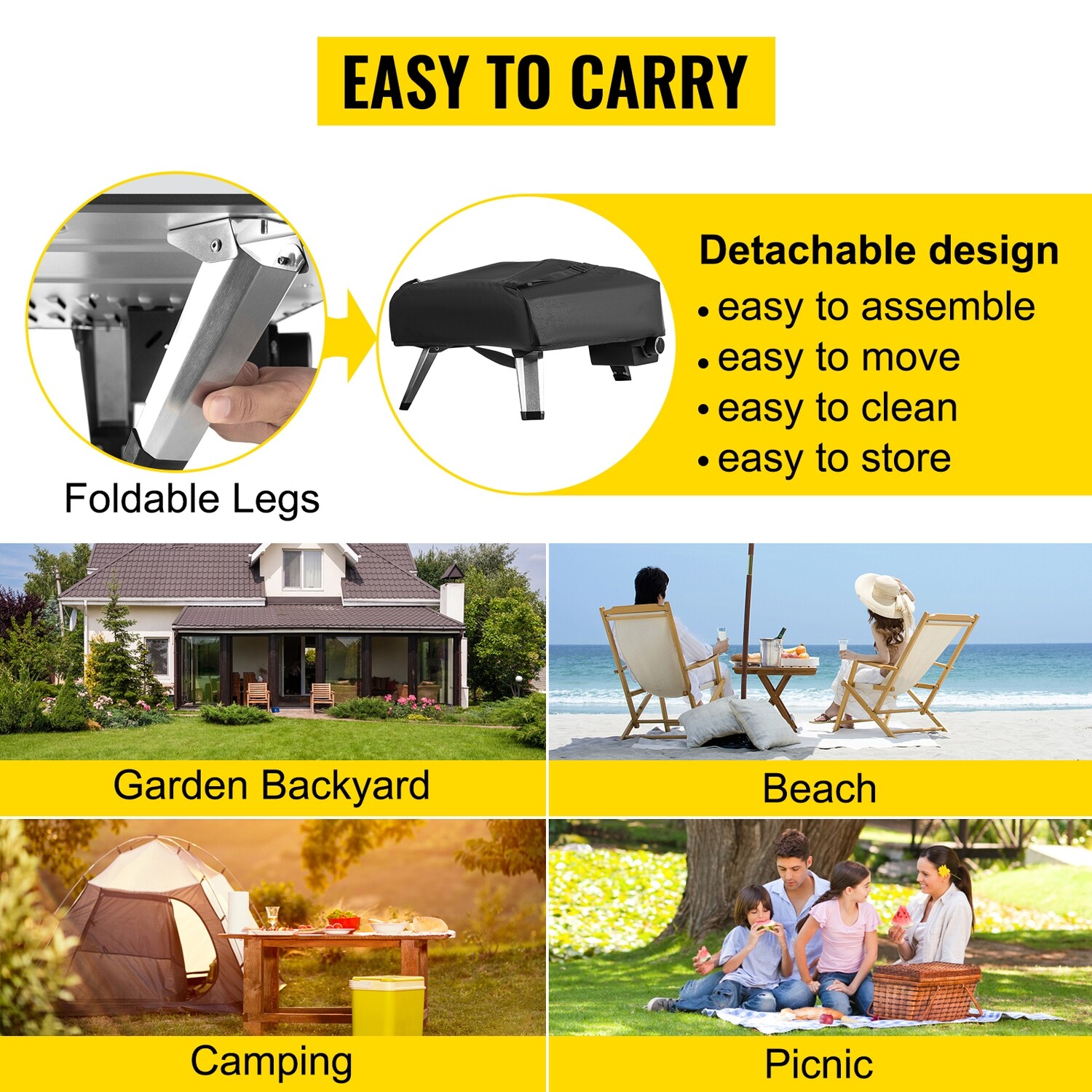 Portable Garden Outdoor Gas Pizza Oven With Steel Folding Legs &amp; 12&quot; Stone