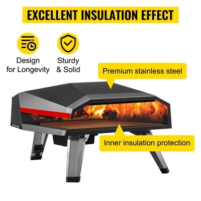 Portable Garden Outdoor Gas Pizza Oven With Steel Folding Legs & 12" Stone