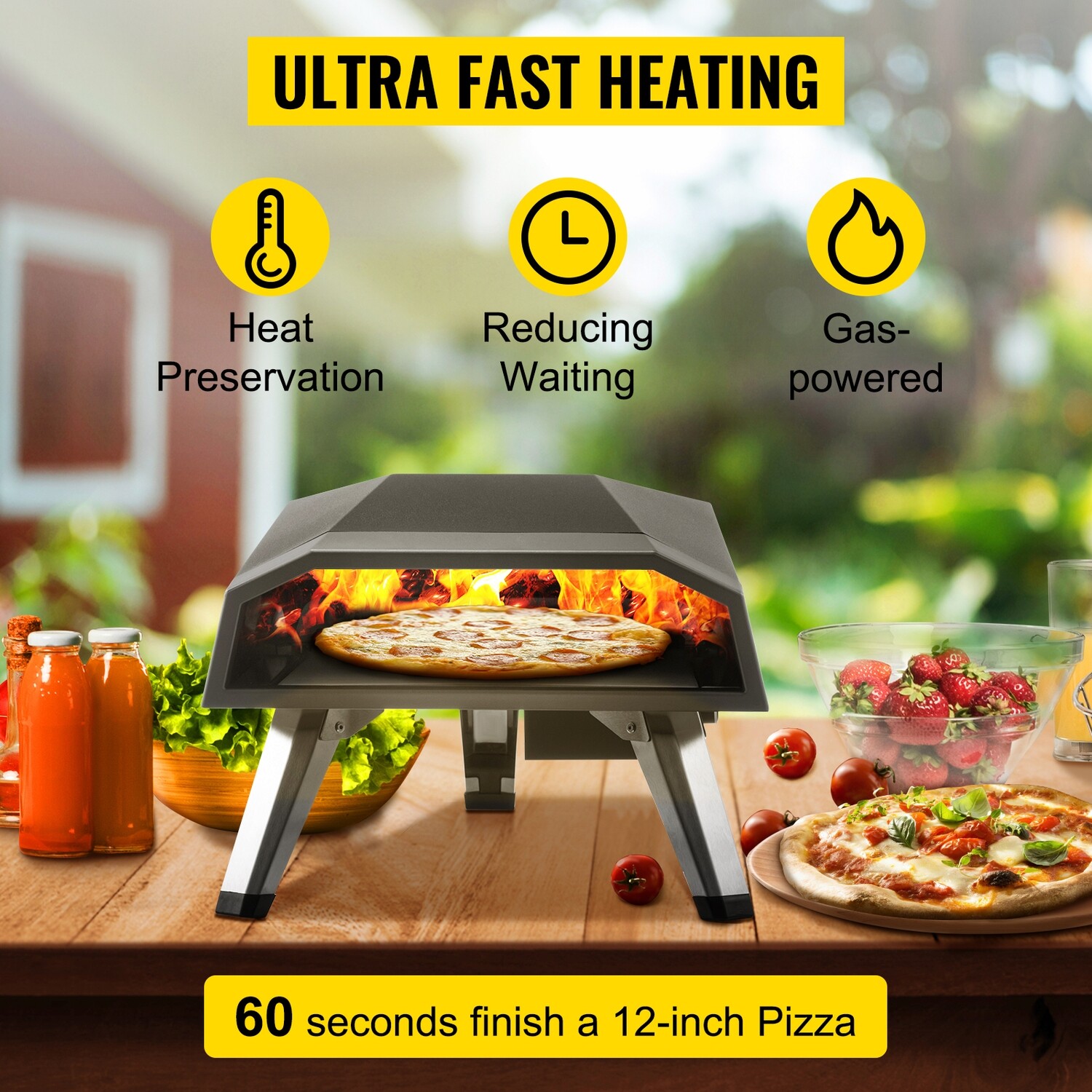 Portable Garden Outdoor Gas Pizza Oven With Steel Folding Legs &amp; 12&quot; Stone