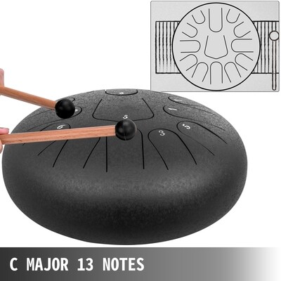 13-Note 12&quot; Black Steel Tank Drum – Steel Tongue Percussion Instrument for Melodic Play