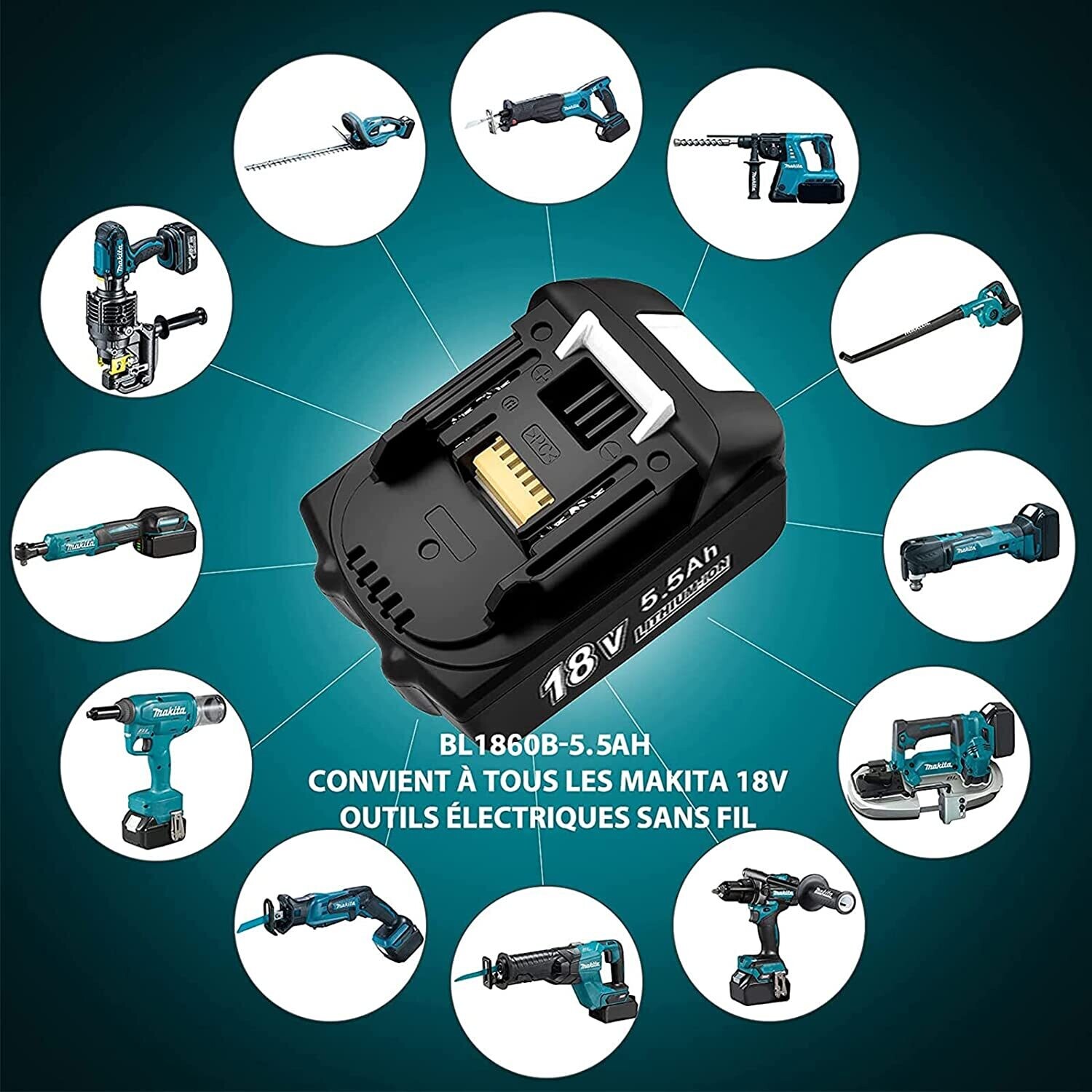 Makita-compatible 2 Pack BL1860B 18V 5.5Ah Batteries