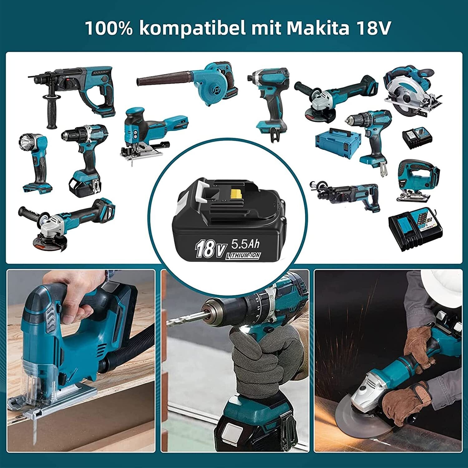 2-Pack 5.5Ah Lithium-Ion Batteries for Makita 18V Power Tools - High-Performance Replacement Batteries with LED Indicator for Extended Runtime and Compatibility with Makita Tools