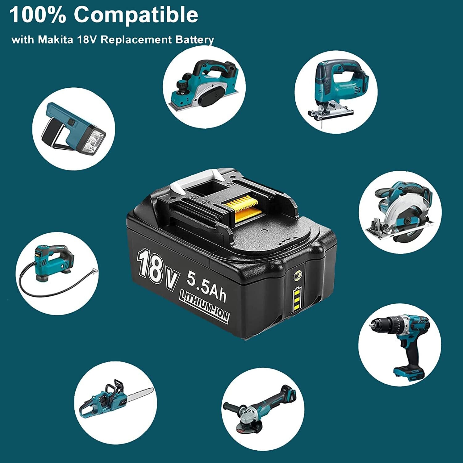 2-Pack 5.5Ah Lithium-Ion Batteries for Makita 18V Power Tools - High-Performance Replacement Batteries with LED Indicator for Extended Runtime and Compatibility with Makita Tools