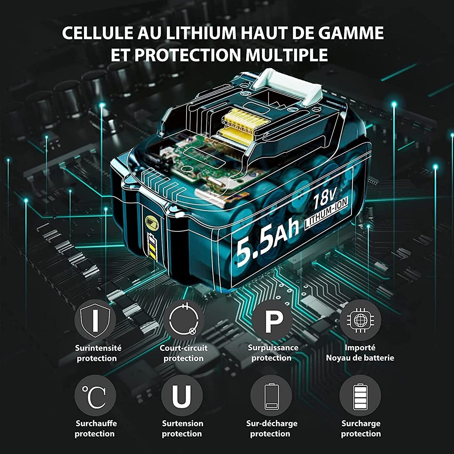 2-Pack 5.5Ah Lithium-Ion Batteries for Makita 18V Power Tools - High-Performance Replacement Batteries with LED Indicator for Extended Runtime and Compatibility with Makita Tools